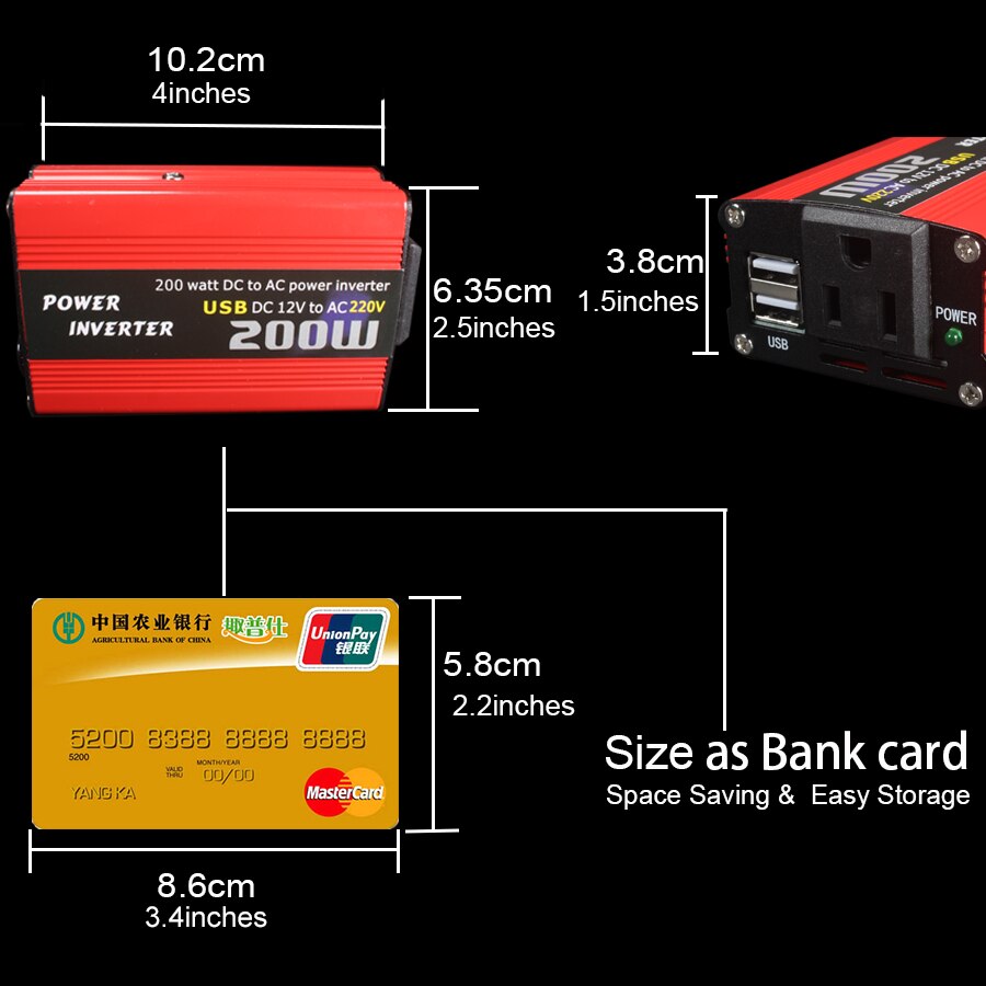 200W Car Power Inverter DC 12V to AC 220v/ AC 110v Converter Dual Usb Charger Adapter 150W Portable Auto Modified Save