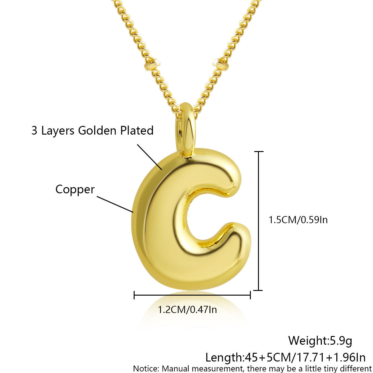 MHS.sole Nuovo carino ottavino palloncino a bolle collana iniziale colore oro mini paffuto 26 lettere dell'alfabeto collana con ciondolo gioielli regali