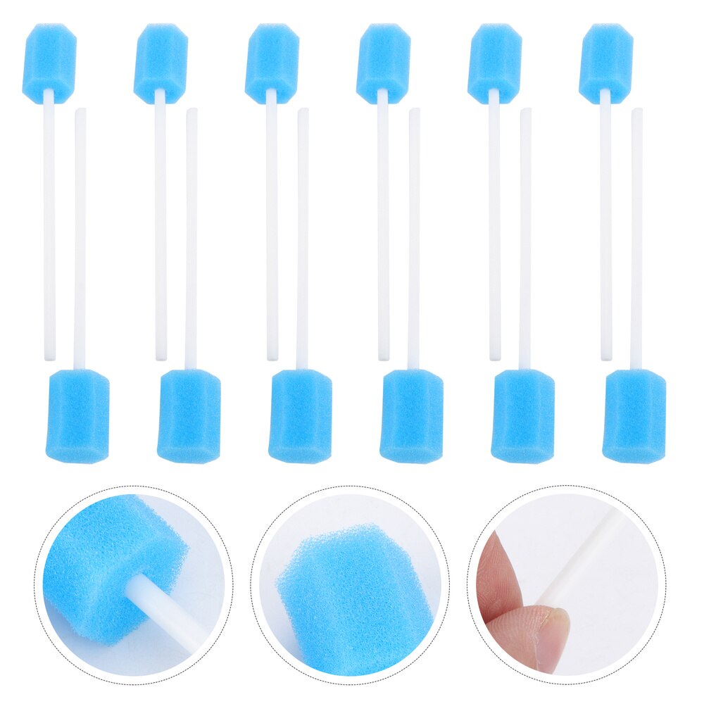 100 pcs Disposable Sponge Stick Mouth Care Sponge Tooth Cleaning Sponge Swab Oral Care (Blue)
