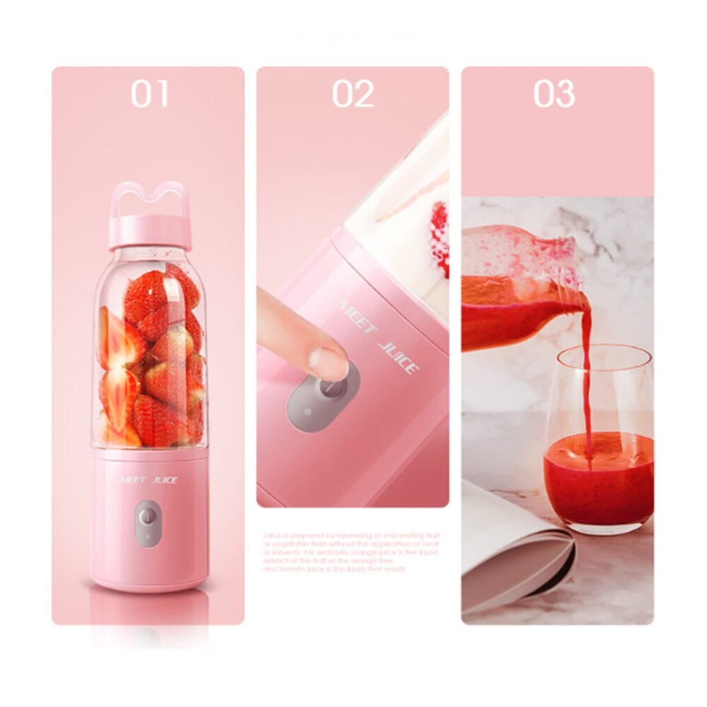 Meet Juice Mini Portable Electric Fruit Juicer Personal Juice Cup Smoothie Maker Blender Pink