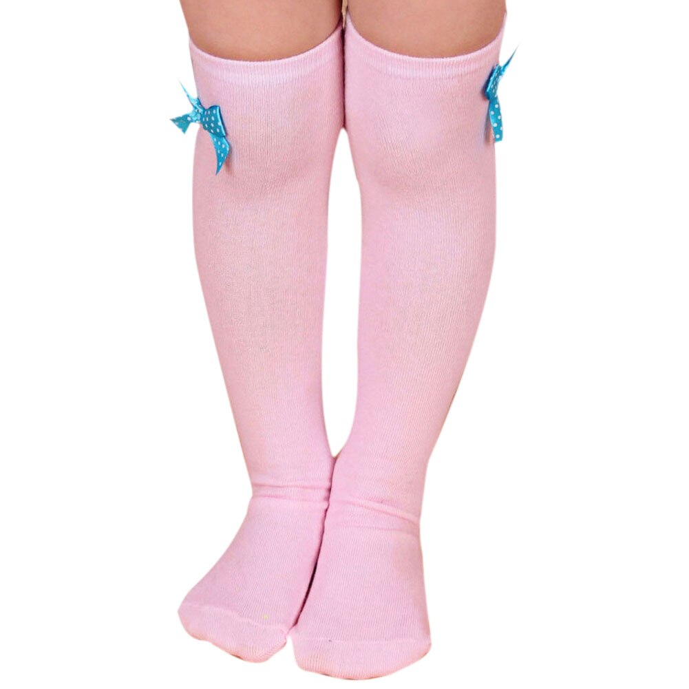 1 Pair of Kids Girls Solid Color Striped Bow Stockings Elastic Over the Knee Long Socks Girl Knee Socks