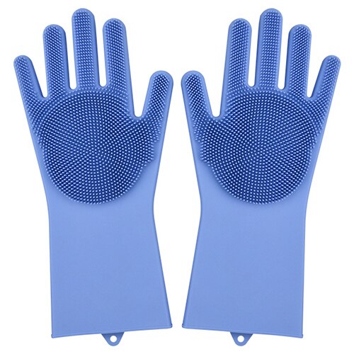 2 sztuk wielofunkcyjne silikonowe rękawice robić sprzątania magiczne silikonowe rękawiczki robić mycia naczyń dla kuchni gospodarstwa domowego silikon rękawice robić mycia naczyń: niebieski