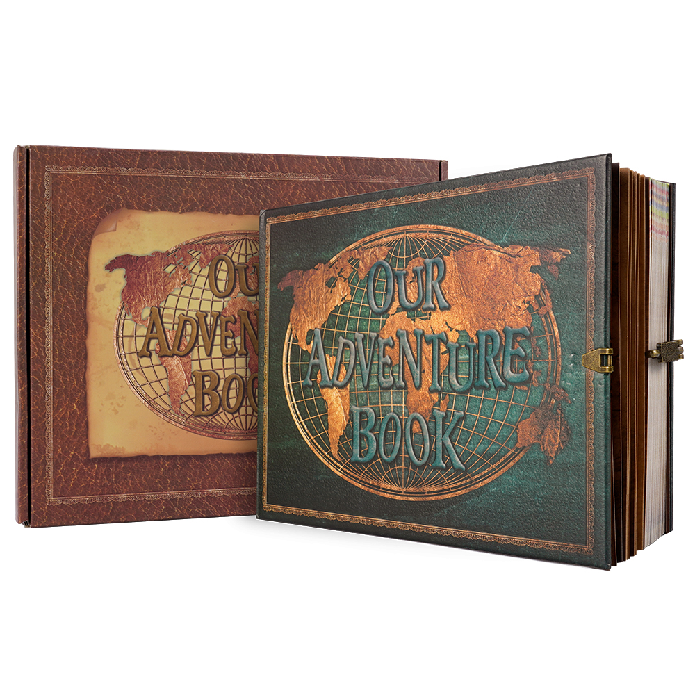 Álbum de fotos de viaje para manualidades, libro de aventuras de cuero, Retro, , aniversario, libro de invitados de boda, de memoria, 180 páginas: Azul