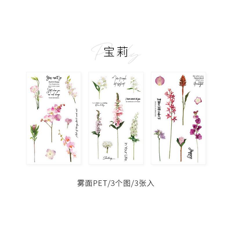 3 Sheets Floral Plants Adhesive Stationery Sticker Diy Album Scrapbooking Diary Planner Journal Sticker Decorative Label: A