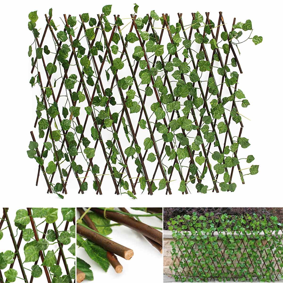 70cm Artificial Garden Trellis Fence Expandable Faux Ivy Privacy Fence Wood Vines Climbing Frame Gardening Plant Decor