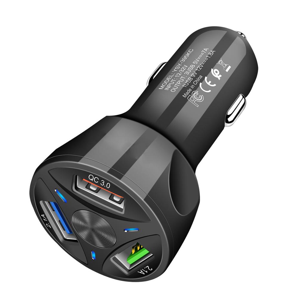 Cargador de coche 3A, Cargador rápido Universal, adaptador USB de carga rápida para iPhone 11 Pro 7 8 para cargador de teléfono móvil Samsung Xiaomi: Black 3USB