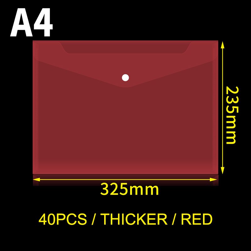 40pcs Transparent Plastic A4 Folders File Bag Document Hold Bags Folders Filing Paper Storage Office School Supplies: Red