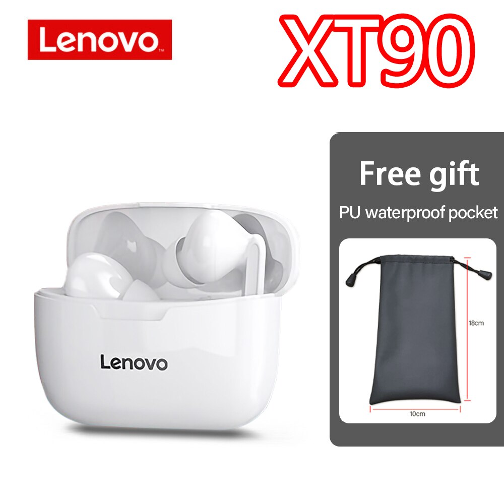 Lenovo XT90 XT92 Wireless Headphones Bluetooth Earphones TWS Headset Sports Low Latency Touch Control Waterproof Earbuds Fitness: XT90 White-Bag