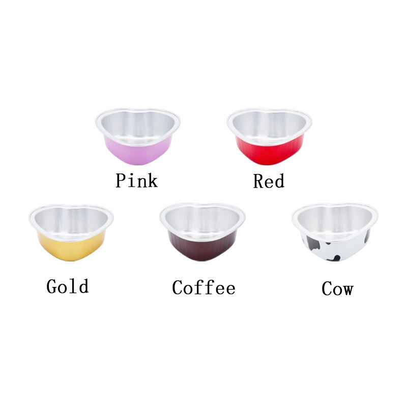 Mini taza de aluminio con forma de corazón para postre, taza desechable para comida, pudín, Mousse, contenedor de gelatina, molde para hornear cupcakes, 10 Uds.