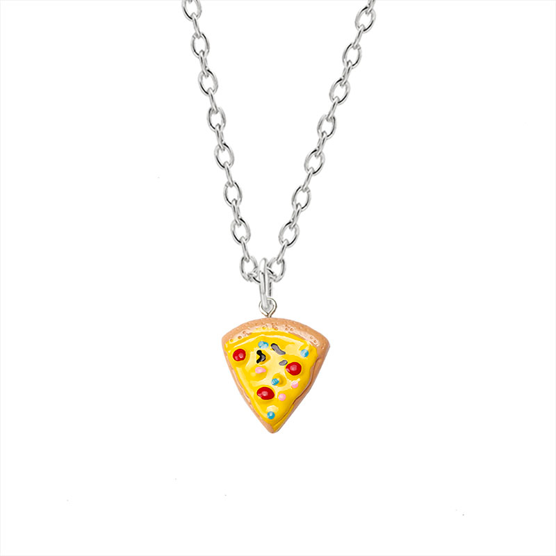 Mini Pizza BFF collier pour enfants dessin animé mignon 3D Pizza pendentif amitié collier breloques bijoux à bricoler soi-même accessoires: Rouge rouille