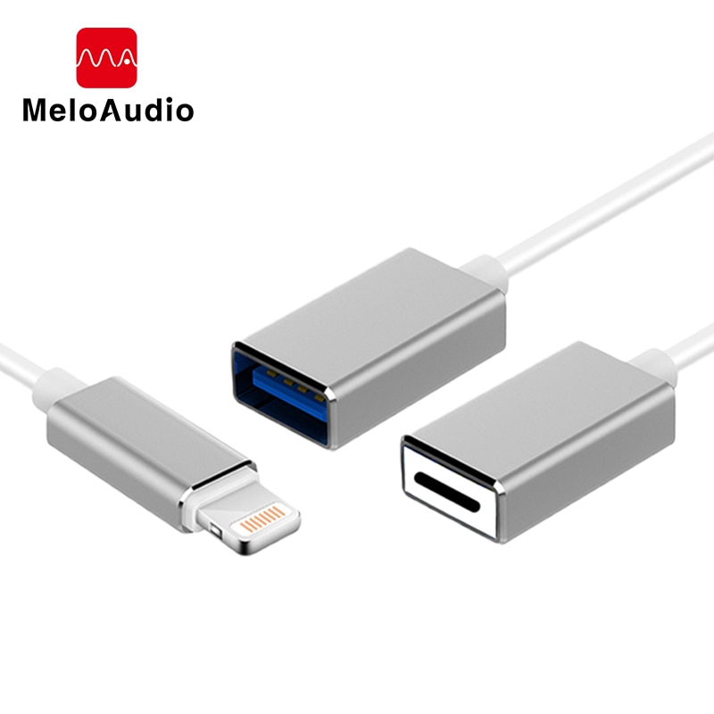 Melaudio otg-kabel med usb-ladeport lightning for iphone ipad ios 9 to 14 hann-til-hun-adapter for midi-tastatur