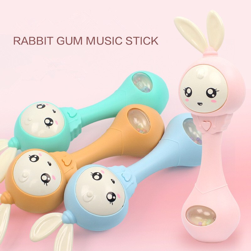0-12M Musical Flashing Baby Rattles Baby Infant Hand Bells Cute Rabbit Hand Bells Rattles Newborn Infant Early Educational Toys