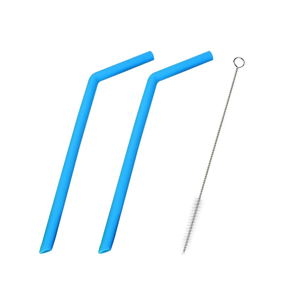 2Pcs/set Reusable Silicone Straws Food Grade Silicone Straws Drinking With Cleaning Brush Party Straws BPA Free