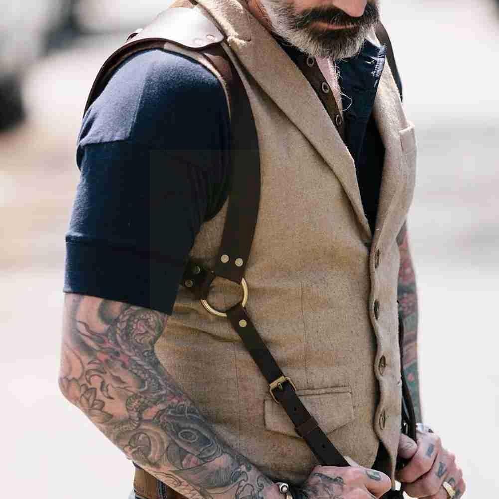 Bretelle Vintage en cuir pour hommes, style médiéval Renaissance, vêtements, accessoires d&#39;épaule, ceinture, harnais de poitrine, Punk J9R7