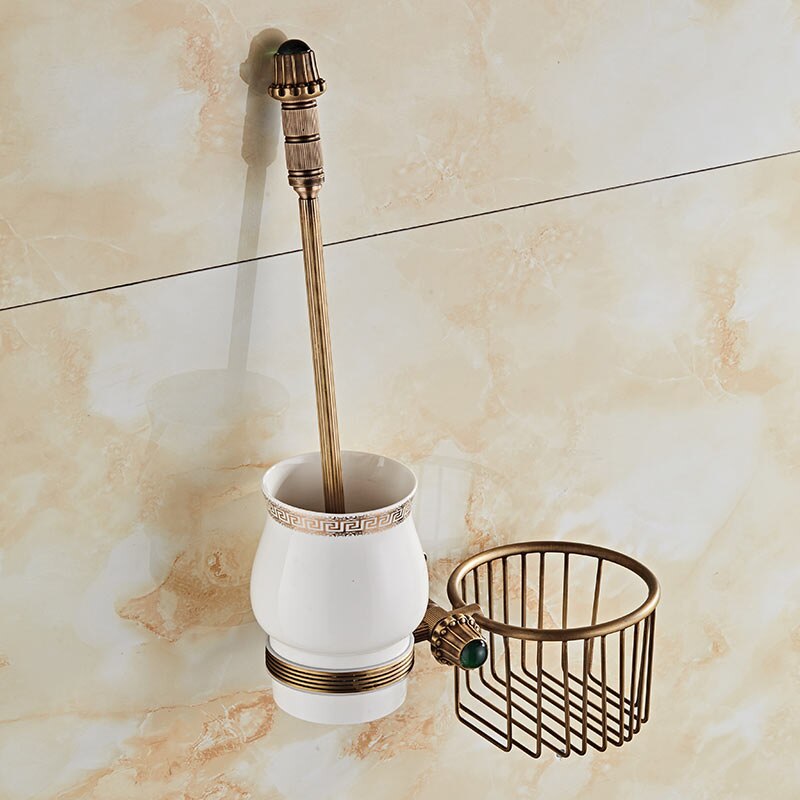 Bathroom Hardware Set Ceramic Brass Towel Rack Paper Holder Towel Bar Corner Shelf Toilet Brush holder Bathroom Accessories: toilet brush holder