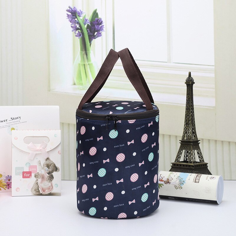 Cilindrische Lunch Tas Draagbare Thermische Geïsoleerde Lunch Box Tote Koeler Ijs Zak Ronde Bento Pouch Waterdicht Voedsel Opbergzakken: A