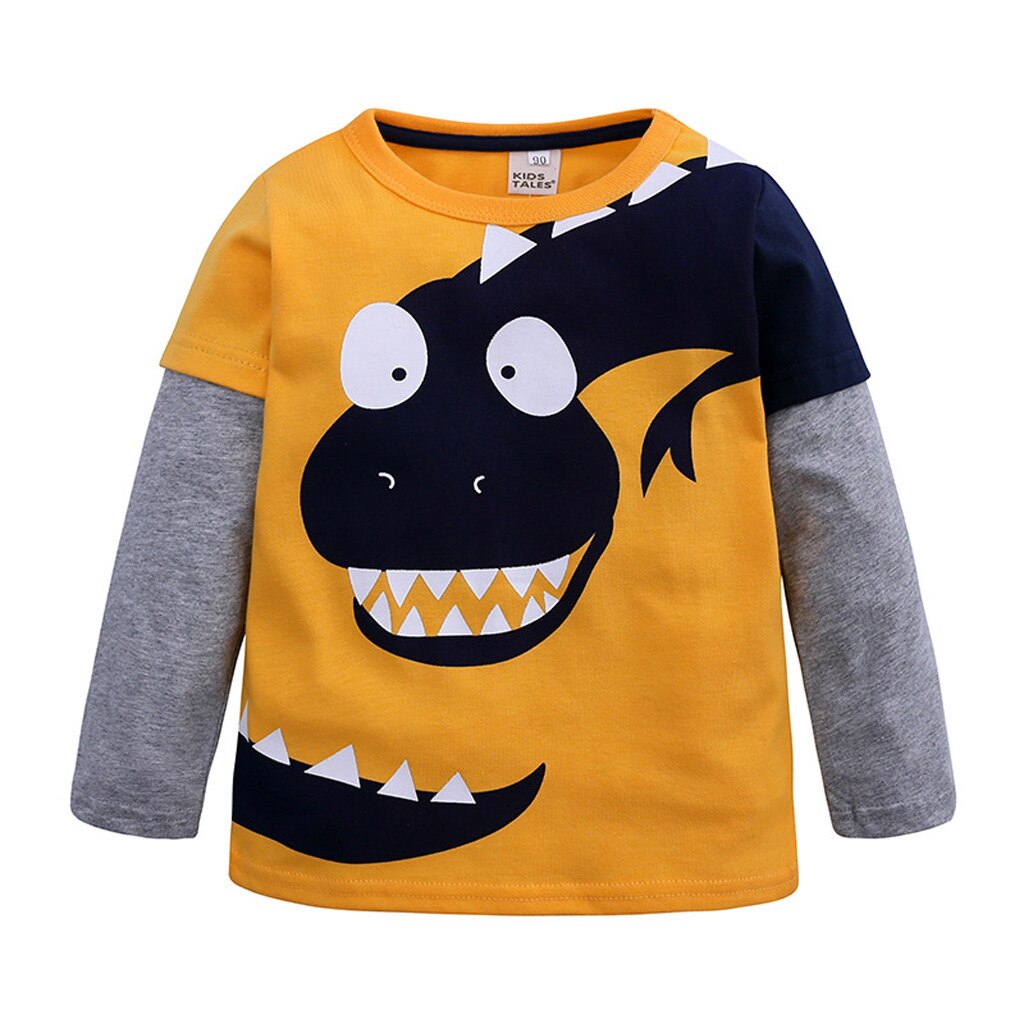 T-shirt Cartoon Jongens Dinosaurus Patchwork Shirt Tops Outfits Kleding Kinderen T-shirts Cartoon Dinosaurus: YELLOW / 90