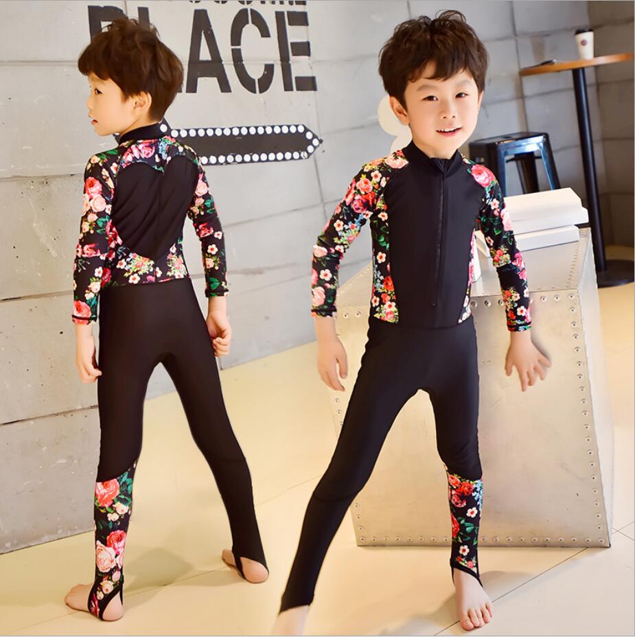 Korean style surf wetsuit for kids floral printed girls boys rashguard diving suit on beach swimming wear: 2 / XXXL