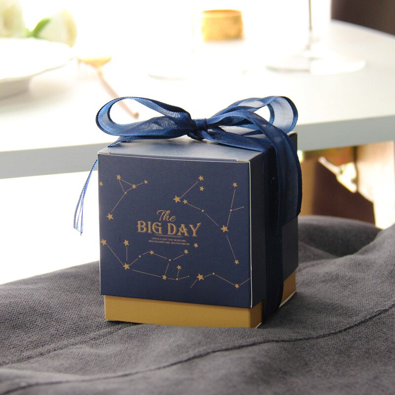Paper Candy Box Wedding Favors Bag with Ribbon For Guests Wedding Baby Shower Birthday Party Decoration: Blue / L 8.7x8.7x9.5cm / 20 PCS