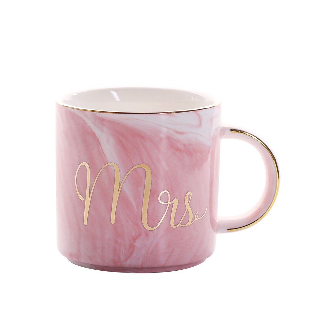 380ml Marble Ceramic Mug Travel Coffee Mug Milk Tea Cups Mr and Mrs Mugs Pink Gold Inlay Breakfast Home Decor: 1pcs