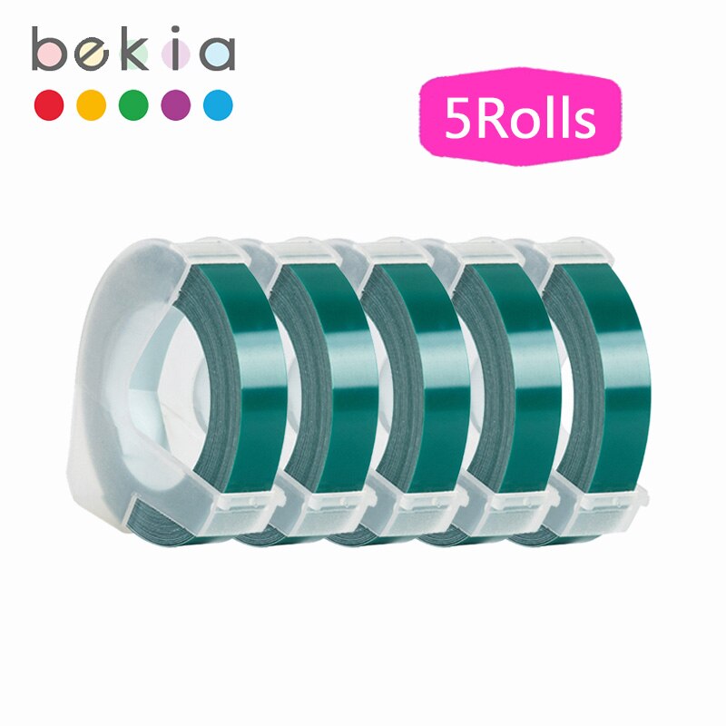 5 rolek 9mm 3D tłoczenie taśmy etykietowe kompatybilny Dymo drukarka etykiet do maszyn do pisania i taśmy do Dymo 1540 1880 1610 12965 Motex E101 202: White on Lake green