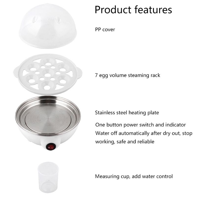 1 sett 7 egg kapasitet elektrisk egg komfyr til hardkokte egg med automatisk avslåing