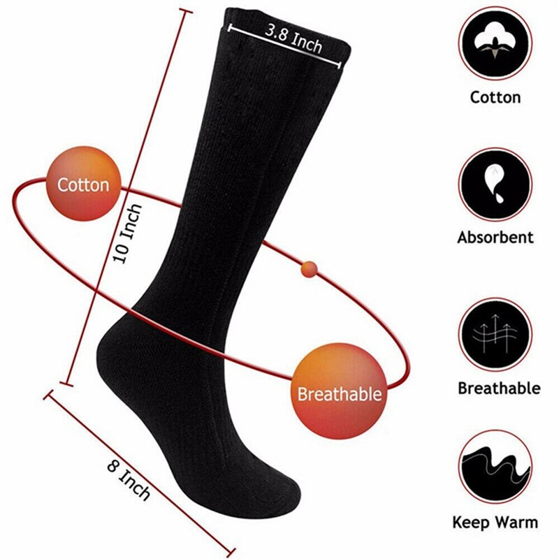 Men Women Battery Operated 3V Thermal Cotton Heated Socks Winter Foot Warmer Electric Socks For Hiking Ice Fishing