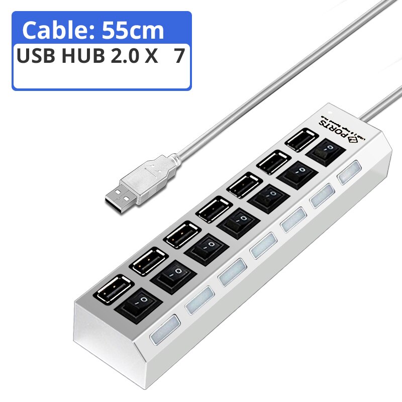 NEO STAR Multi 2.0/3.0 Hub USB Splitter Peripherals Accessories For Computer High Speed USB HUB Splitter For Laptop Notebook: 2.0-7 white