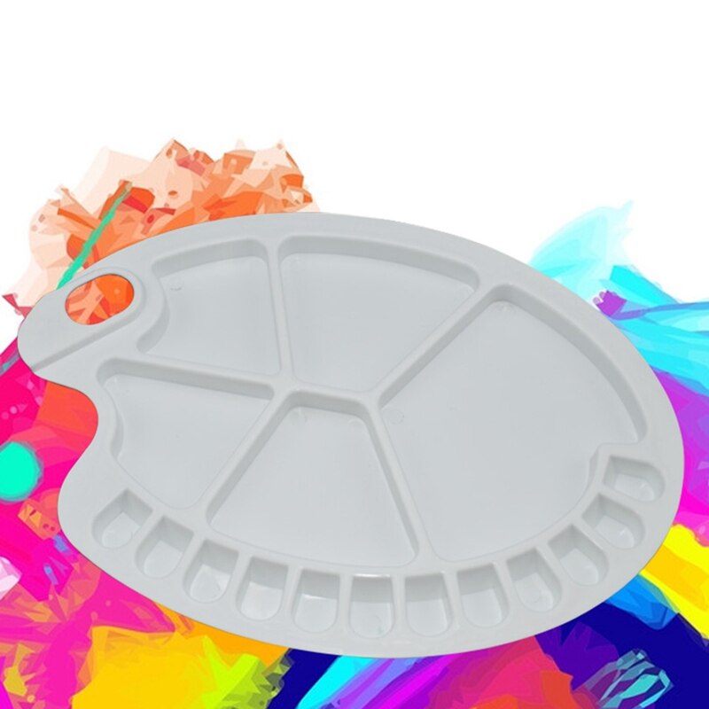 Plastic Painting Oil Paint Palette Watercolor Drawing 17 Wells Tray Art Oval Color Mixing Tool