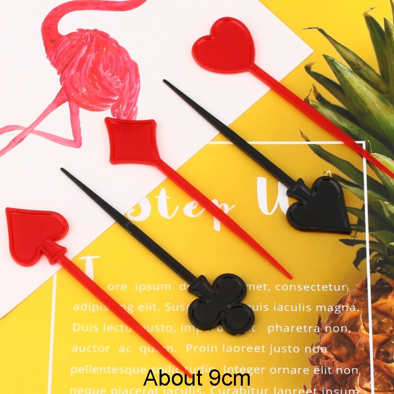 100PCS 9CM Cocktail Sticks Plastic Fruit Forks For Kids Disposable Cute Fruit Skewers Aperitif Cocktail Decor Buffet Picks Party: Black and Red Poker