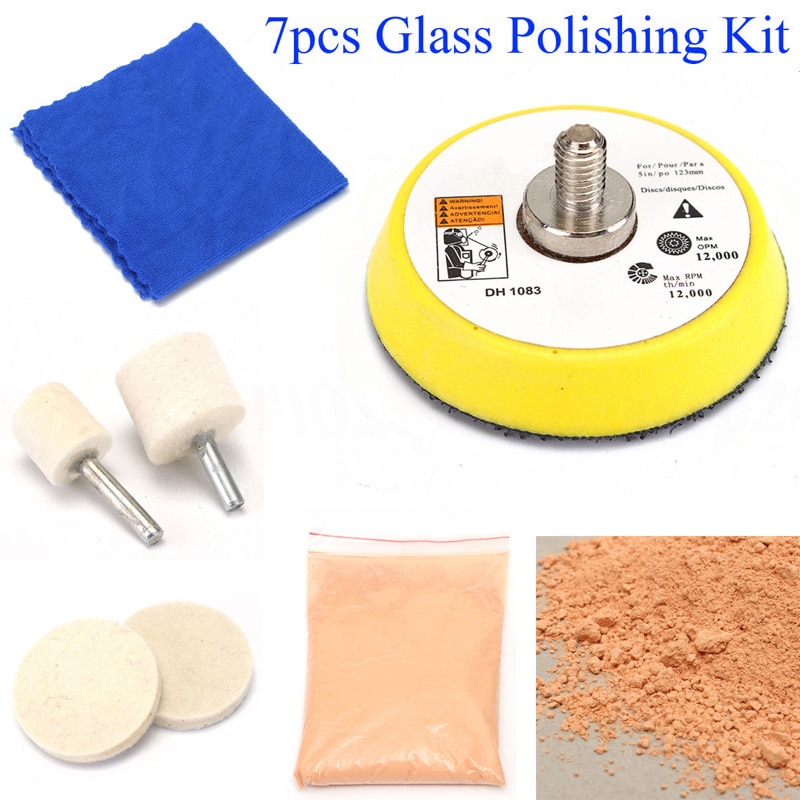 Windscreen Scratch Remover 7pcs 70g Cerium Oxide Windscreen Scratch Remover + Glass Polishing Pad Kit