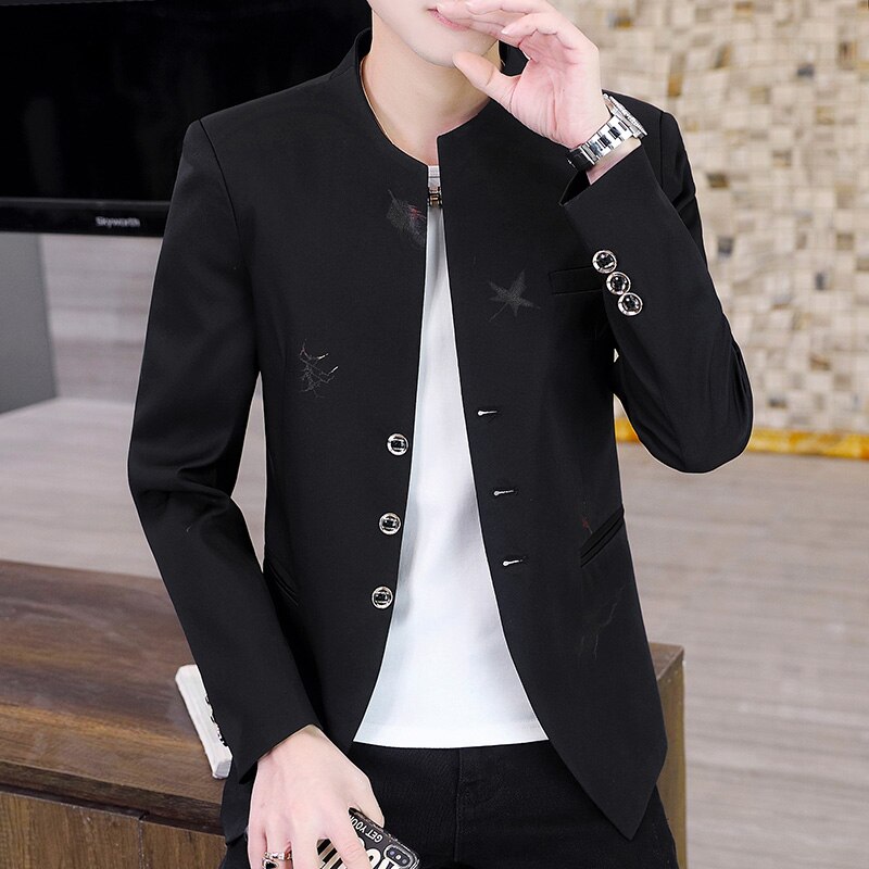 spring autumn men stand collar personality suit trend leisure Mao suit popular logo Korean version slim small suit jack