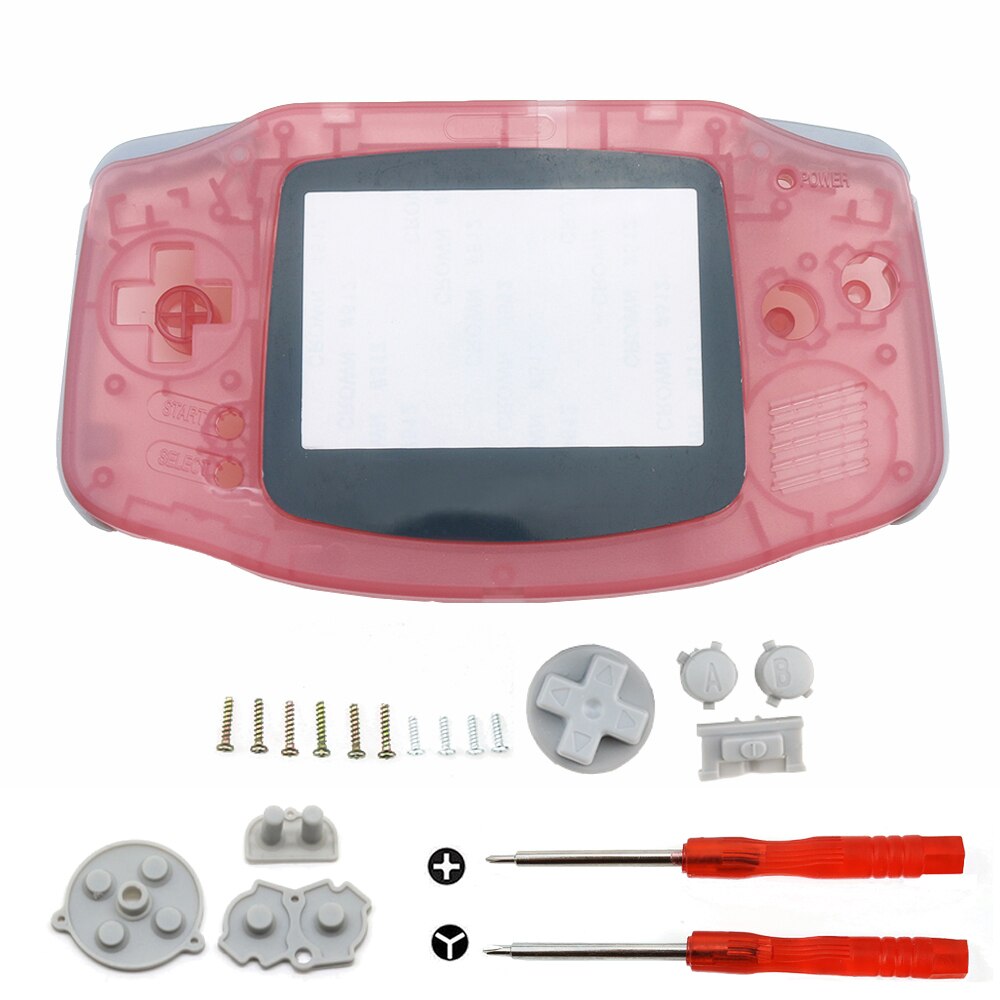 YuXi DIY Full set housing shell cover case w/ conductive rubber pad buttons and Screwdriver for GameBoy Advance for GBA console: Clear pink