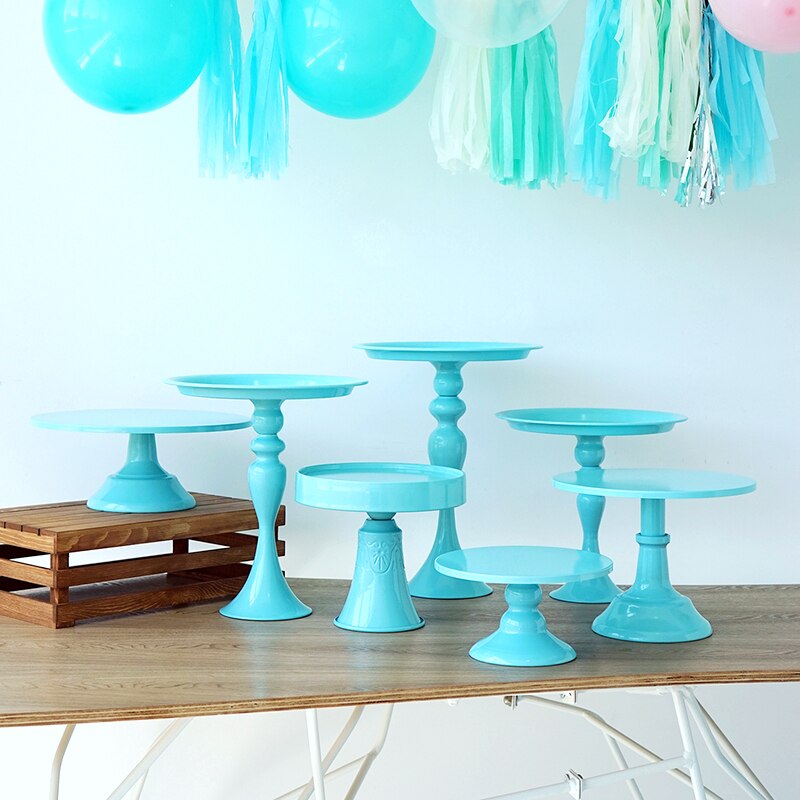 Blue cake stand high foot metal iron cake tools for dessert table decoration wedding party suppliers sweet baking love
