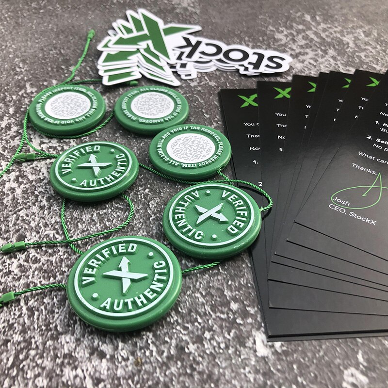 5sets Lot StockX Tag Green Circular Tag Rcode Stickers Flyer Plastic Shoe Buckle Verified X Authentic Tag