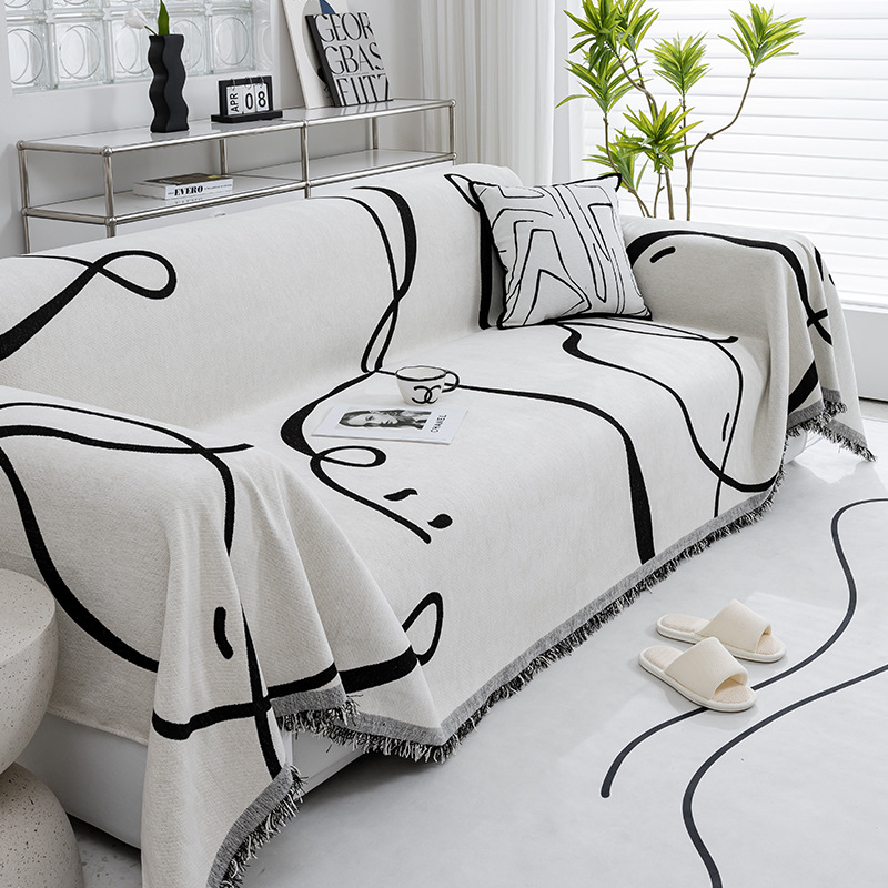 Black Line Chenille Bankhoes Doek Bankdeken Hoes Volledige hoes Universele bankhanddoekhoes Stofdichte bankkussenhoes