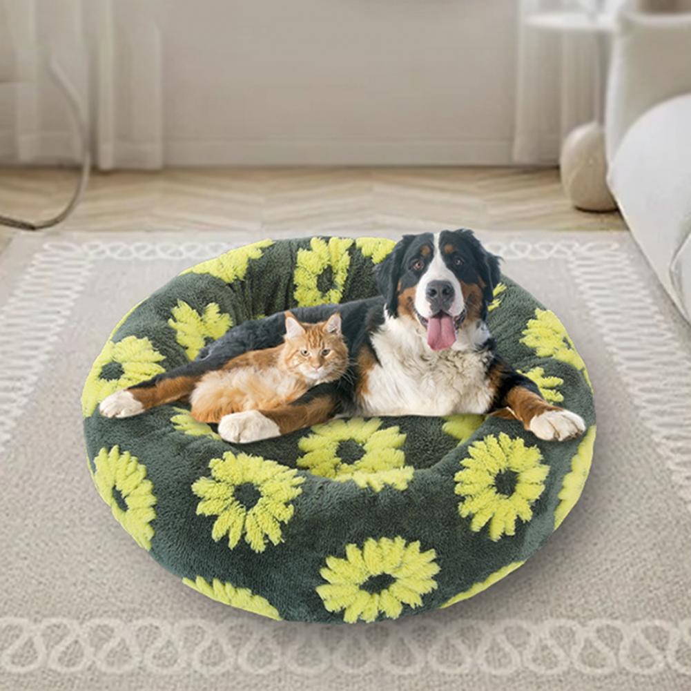 Donutvormig honden- en kattenmandje, antislip, knus huisdierbedje, pluche zacht kussen, rustgevend warm nest voor kleine honden en katten
