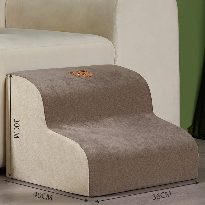 Escalier de canapé pour animaux de compagnie, 2/3 marches, pour petit chien, chat, rampe pour animaux de compagnie, antidérapant, amovible, lit pour chiens, fournitures pour animaux de compagnie: Kaki foncé