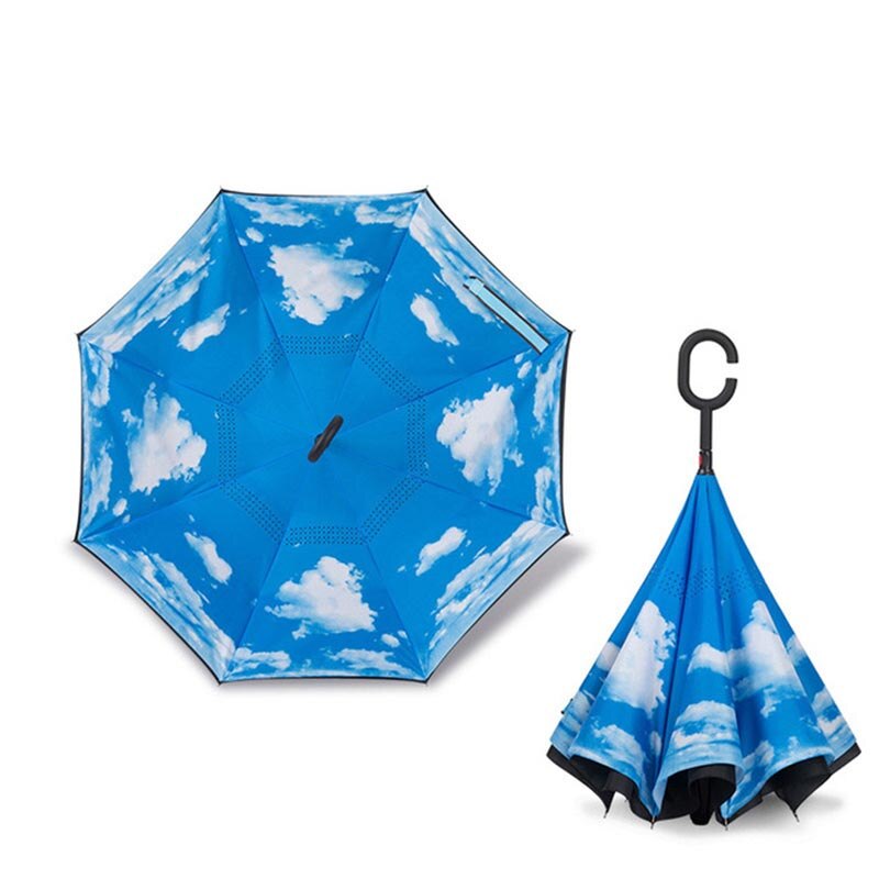 JPZYLFKZL Freies stil Kreative Lange Schaft Doppel Schicht Invertiert Regenschirm Winddicht Reverse C-Haken männlichen golf regenschirm reverse