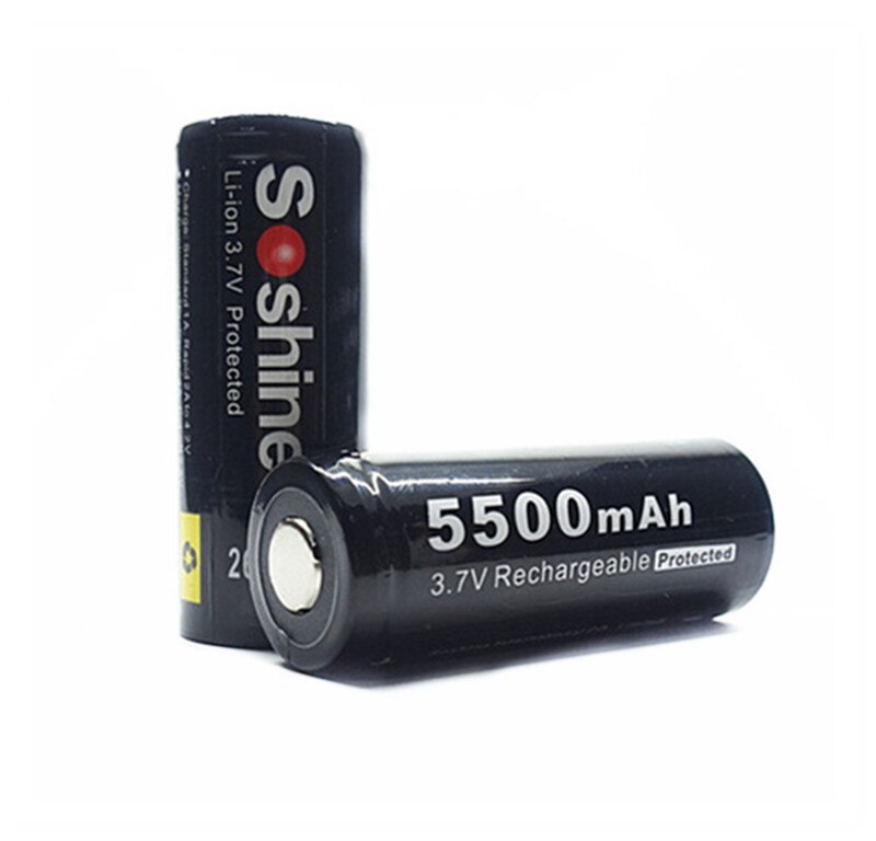 Soshine, 3,7 V, 5500mAh, 26650, batería protegida, 26650, pilas recargables de ion de litio con funda porta baterías