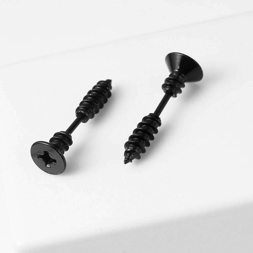 Doreenperles Unique vis boucles d'oreille goujon fausse crevaison bijoux chauds noir/argent couleur 24x8mm 1 pièce