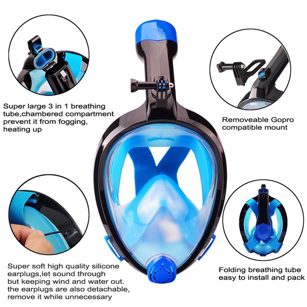 Snorkeling Diving Mask Full Face Water Mask Detachable Dry Summer Swimming Training Scuba Anti-fog Under Water Snokel Mask