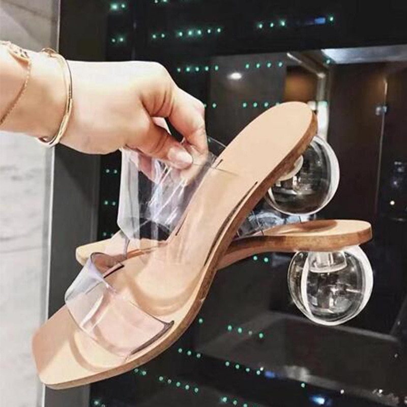 Verano mujer Zapatillas transparente Mujer Sandalias geométricas cristal talón cuadrado Toe playa señoras Casual zapatos mujer