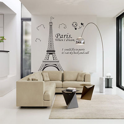 Paris Eiffel Tower Wall Sticker Vinyl Quote Art Decals Home Mural Bedroom Decor