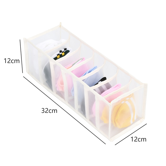 Large Closet Organizer Storage Box Sweater Jeans Underwear T-shirt Organizers Storage Dividers Drawer Wardrobe Organizer: 7grids panties-White