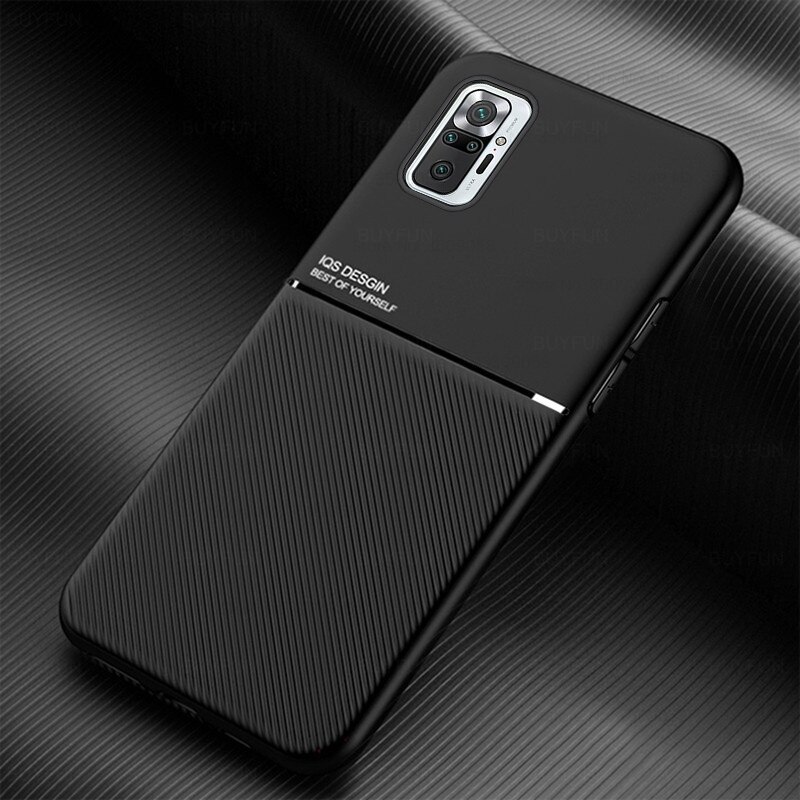 car magnetic holder case for xiaomi redmi note10 pro case leather texture silicone shockproof coque cover for red mi note 10 pro: for Redmi Note10 4G / black