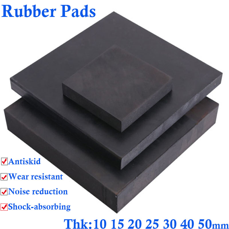 Schwarzer Industrie-Gummiblock, elastische Anti-Rutsch-Dämpfungsdichtung, stoßfeste Unterlage, Blattstärke 10 mm, 15 mm, 20 mm, 25 mm, 30 mm, 40 mm, 50 mm