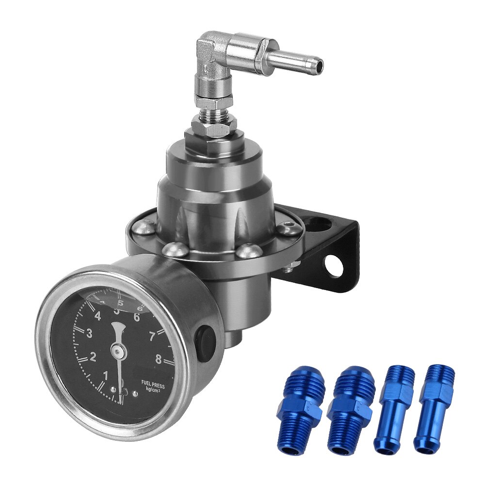 7 Colors Vehicle Refitting fuel Supercharger Aluminum with Gauge Kit Universal Adjustable Fuel Pressure Regulator: Gray