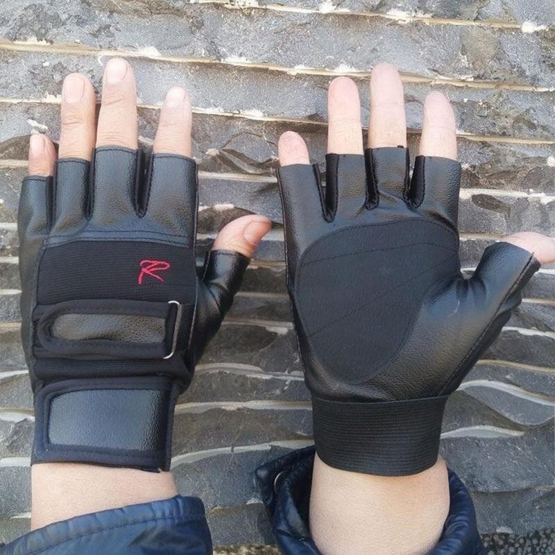 Men Outdoor Driving Motorcycle Biker Fingerless PU Gloves Half Finger Gloves Outdoor Sports Half Finger Gloves