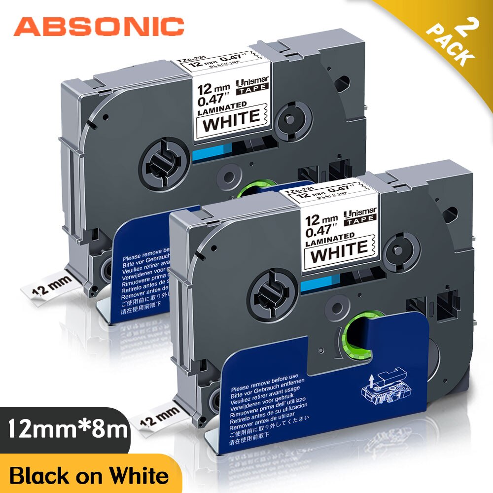 3PK 12Mm Tze Tape Compatibel Brother TZe-231 TZe-232 Ze-233 Zwart Op Wit Label Lint Sticker Voor P Touch PT1000 label Maker: 2PK Black on White